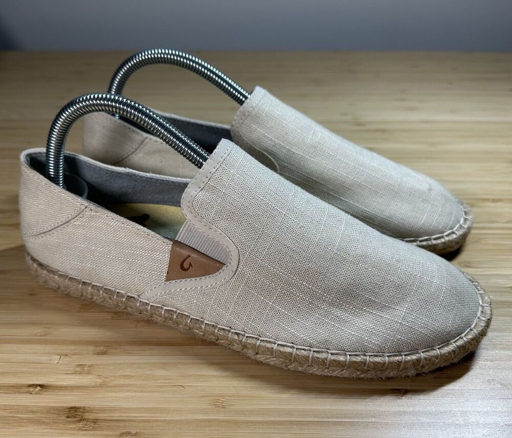 OluKai Kaula Pa'akapa Espadrille Island Beach Women 8 Beige Slip-on Coastal Vibe